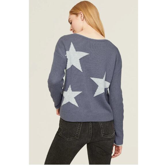 Splendid Sweater Womens Small Blue Francis Star Knit Pullover Wool Blend - Picture 4 of 11